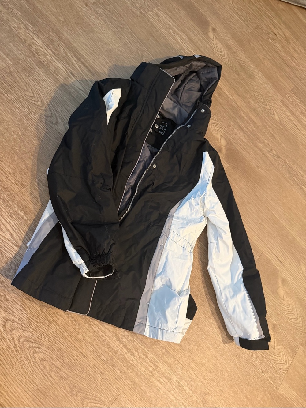 Womens Black & White Hooded Jacket - Water-Resistant Outer Shell